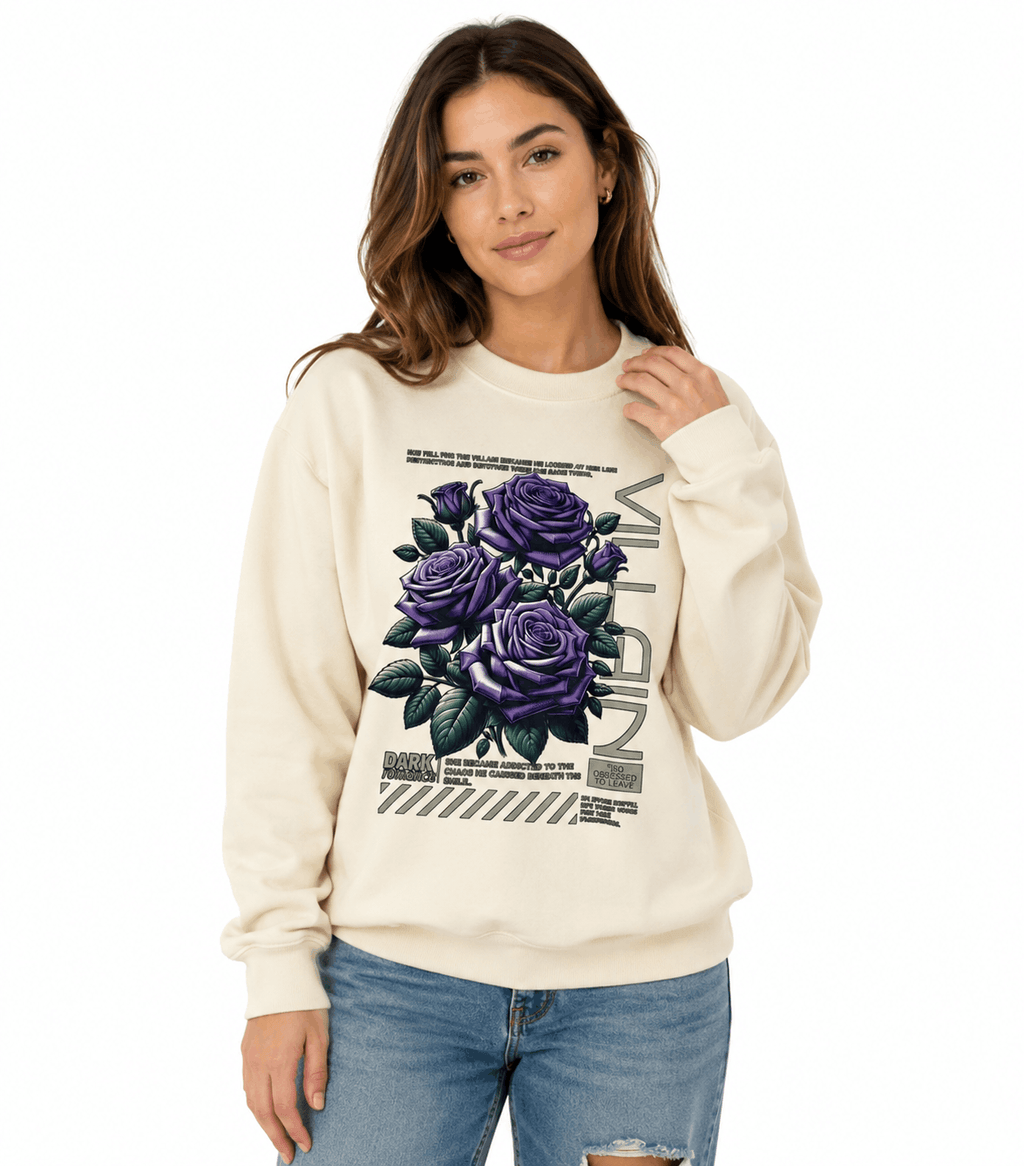 Villain Dark Romance Sweater | Purple Roses Cream Sweatshirt — Jeby's Creations