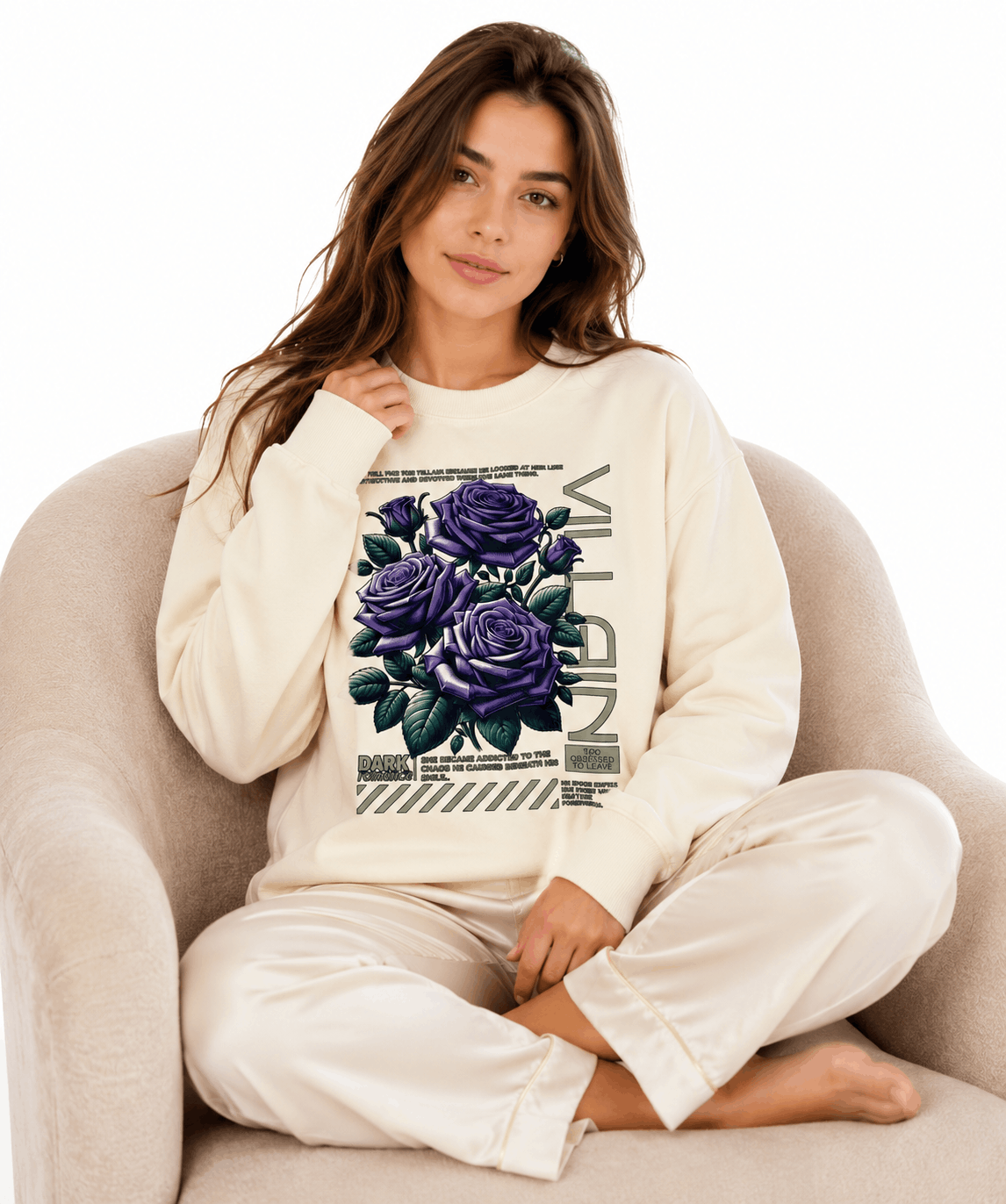Villain Dark Romance Sweater | Purple Roses Cream Sweatshirt — Jeby's Creations