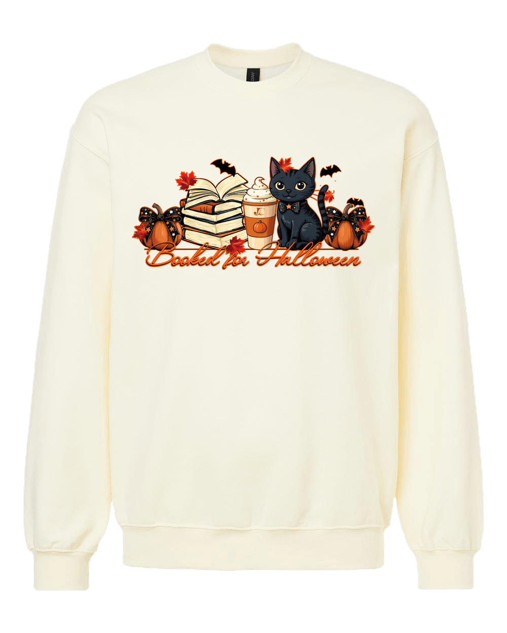 Booked for Halloween Sweatshirt | Black Cat Reader Cream Crewneck — Jeby's Creations