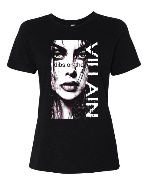 Black t-shirt with graphic design and text on a white background