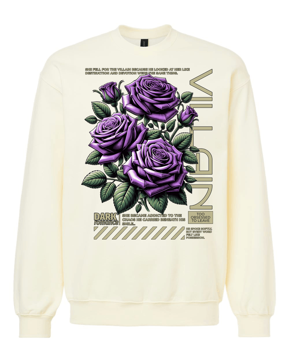 Villain Dark Romance Sweater | Purple Roses Cream Sweatshirt — Jeby's Creations